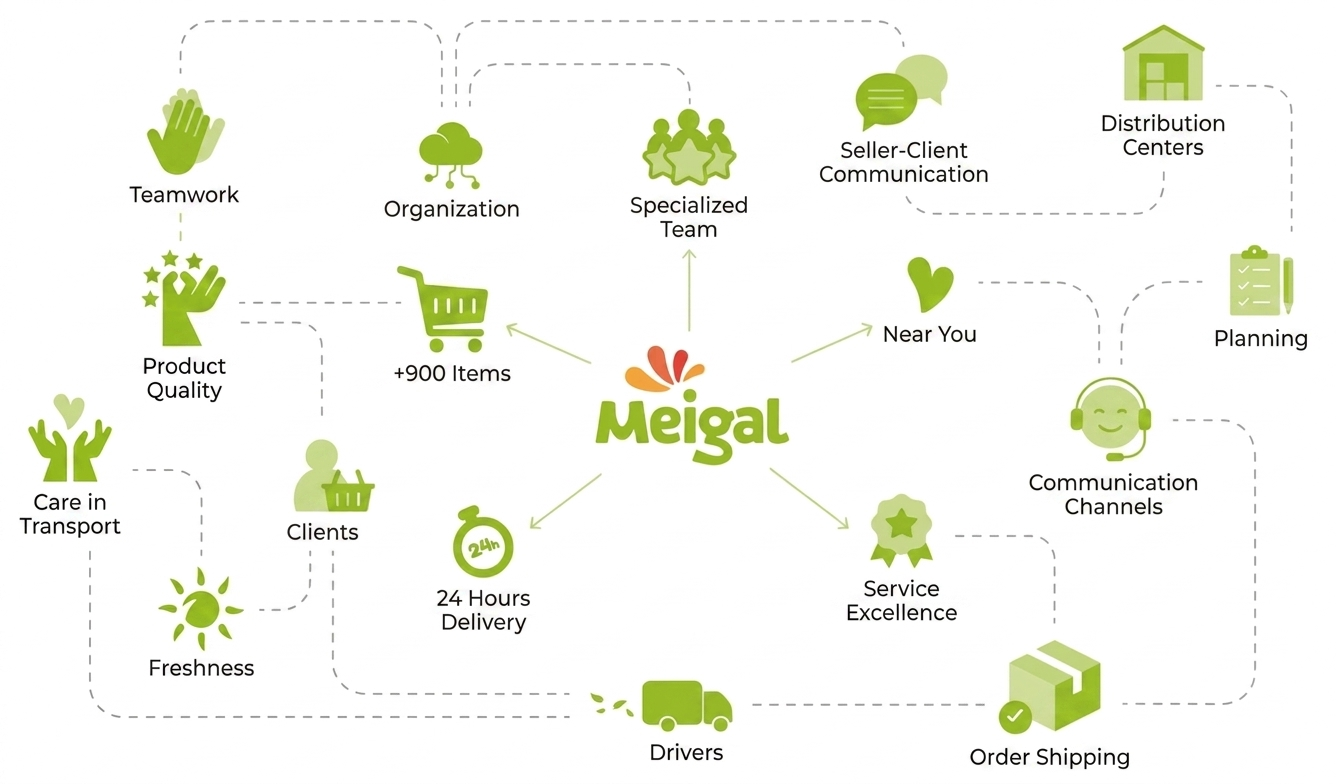 Map of all Meigal Alimentação’s procedures from order placement to product delivery to the customer 